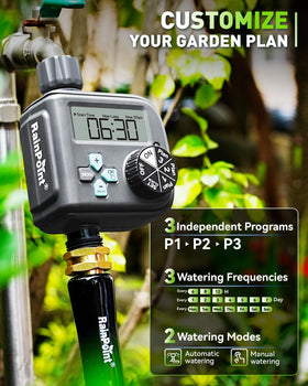 RAINPOINT Sprinkler Timer brass inlet ensures durable, leak-proof connection