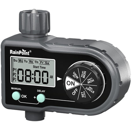 RAINPOINT Sprinkler Timer front view demonstrates a durable outdoor irrigation companion for lawns
