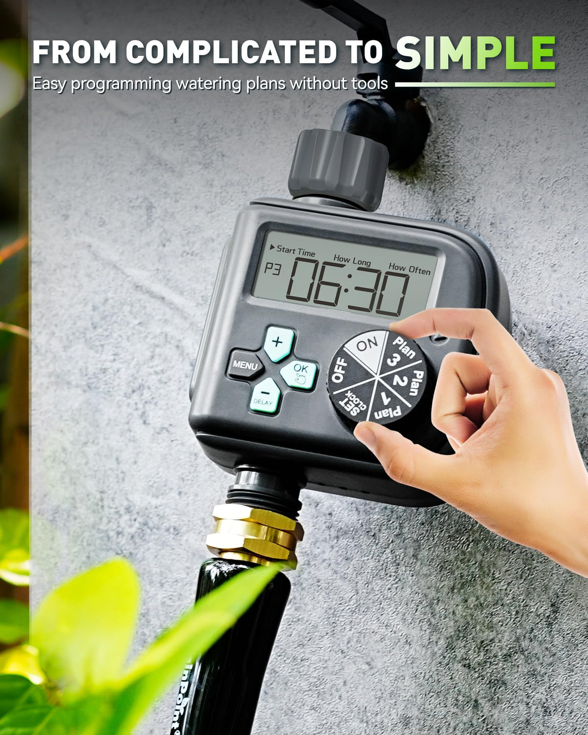 RAINPOINT Sprinkler Timer in-use in garden demonstrates versatile irrigation