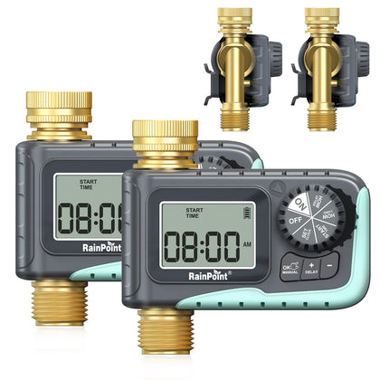 RAINPOINT sprinkler timer with metal pipe for durable outdoor watering control.