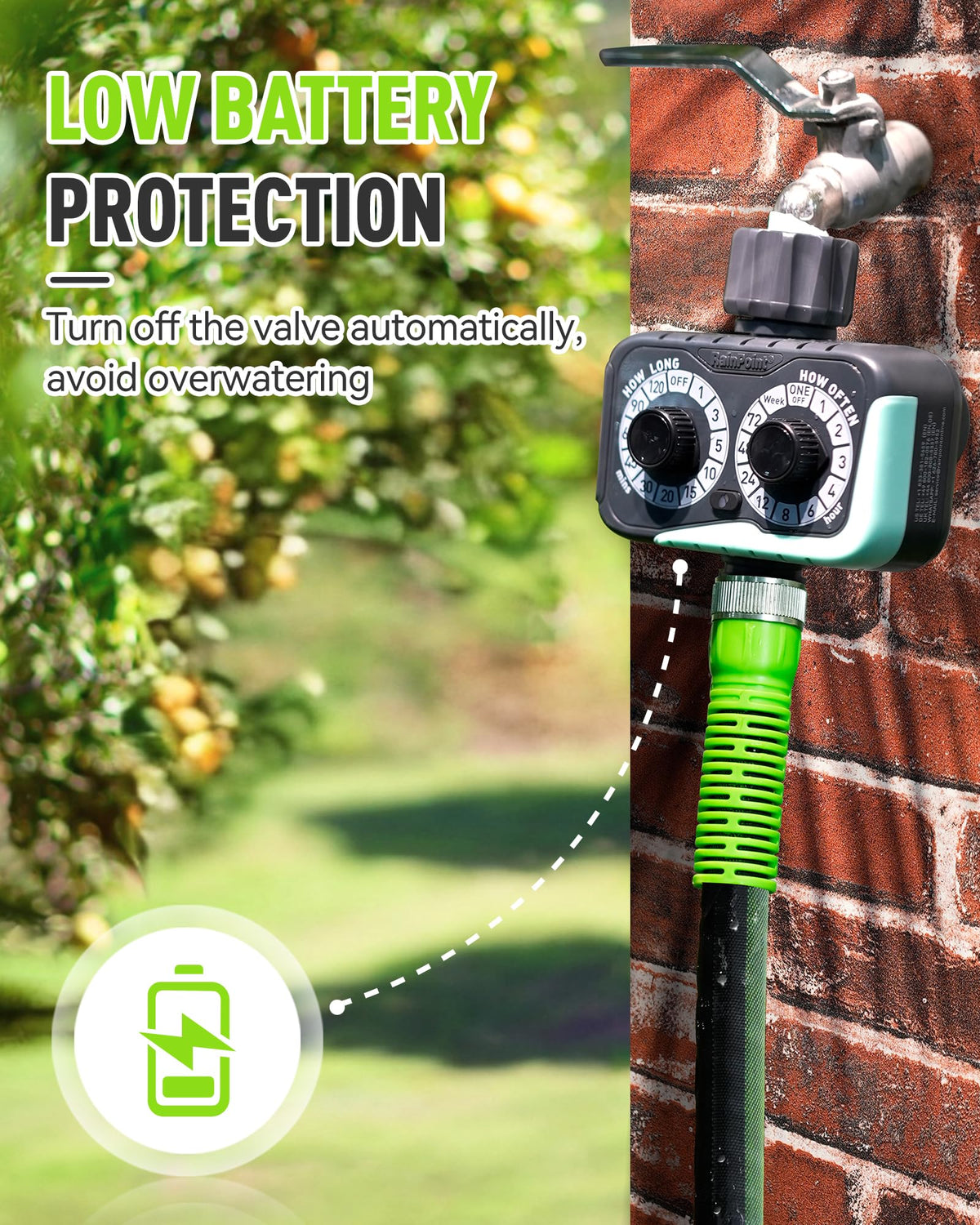 RAINPOINT weatherproof design suitable for outdoor use in sun and rain