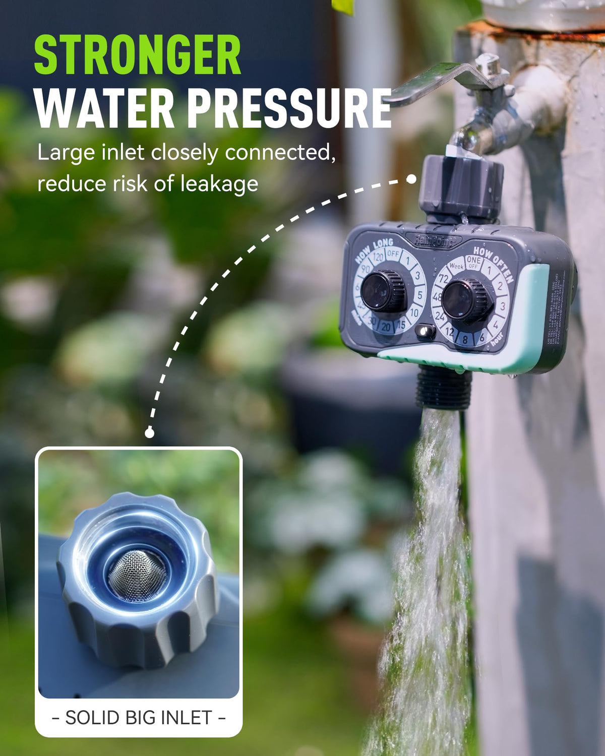 RAINPOINT timer two-dial setup enabling quick garden irrigation planning