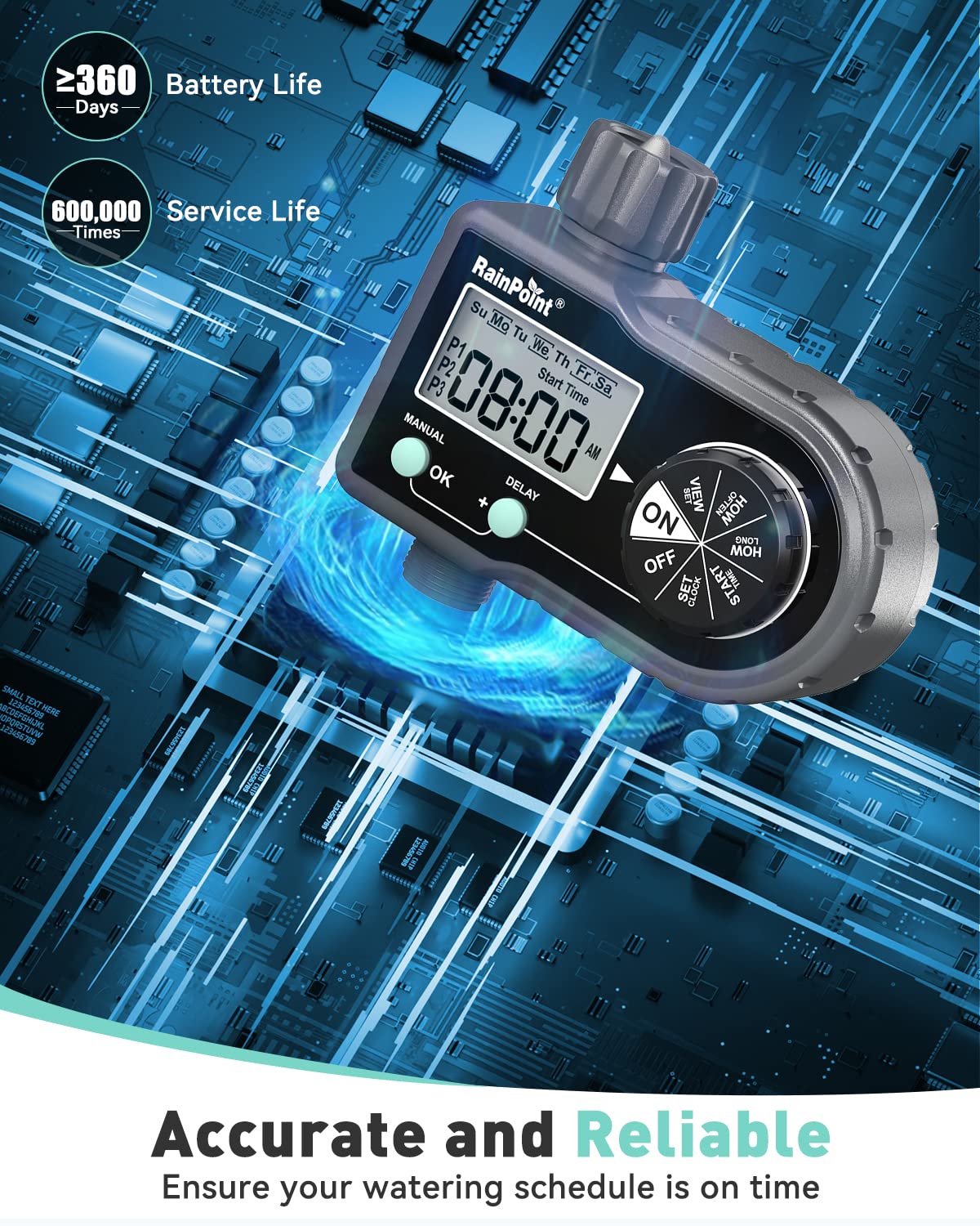 RAINPOINT Sprinkler Timer waterproof IP54 design supports garden use in varying weather