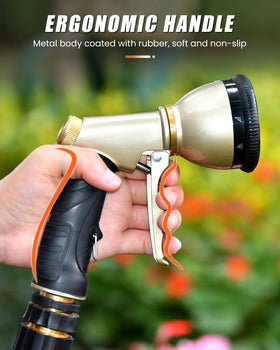 Fixed water flow with handle lock reduces hand fatigue during use