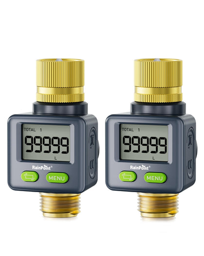 RAINPOINT water flow meter with brass inlet and outlet for outdoor use