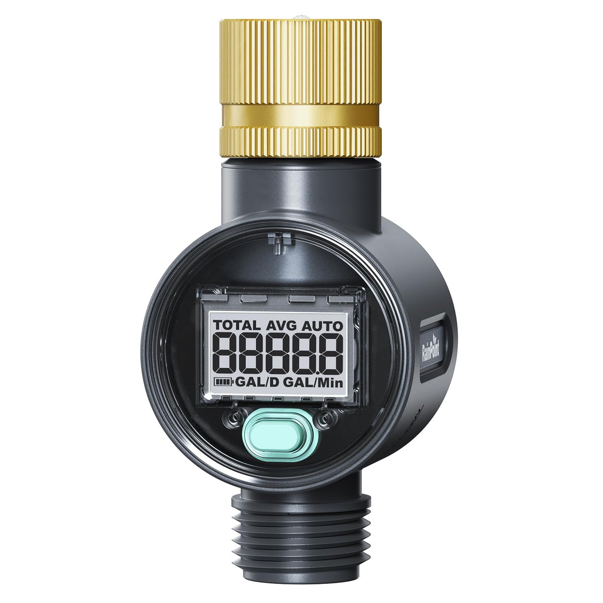 RAINPOINT water flow meter with brass inlet for accurate RV and garden use.