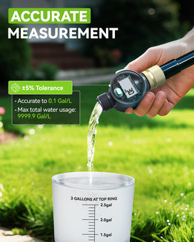 RAINPOINT LCD display shows real-time flow rate for quick garden watering.