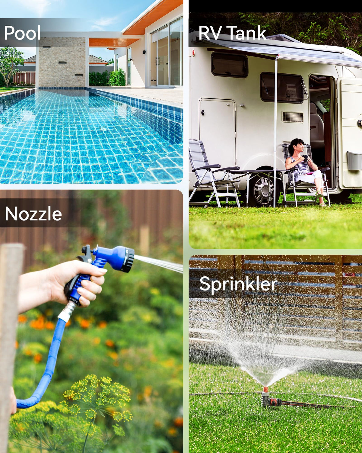 RAINPOINT RV hose connection shows versatile use for camping and water management.