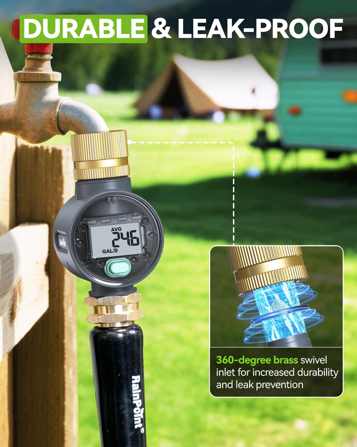 RAINPOINT automatic sleep mode conserves power when idle.