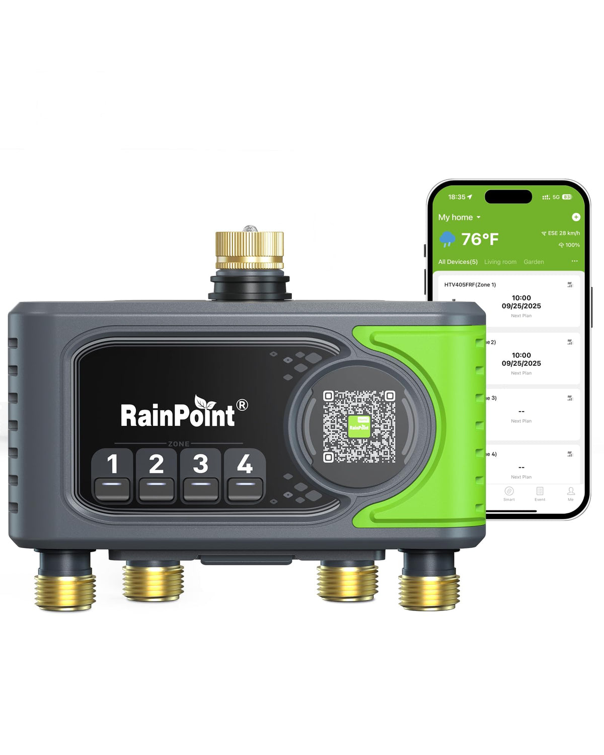 rainpoint wifi sprinkler timer front view shows multi-zone watering made easy.