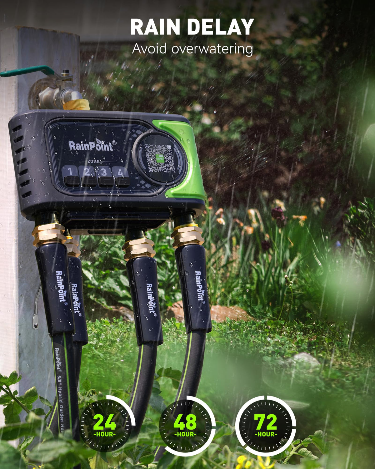rainpoint wifi sprinkler timer no hub design highlights easy setup.