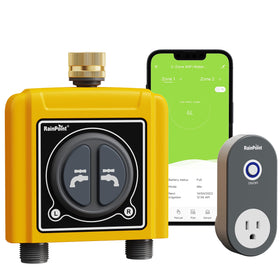 RAINPOINT WiFi timer with brass inlet for durable irrigation connections.