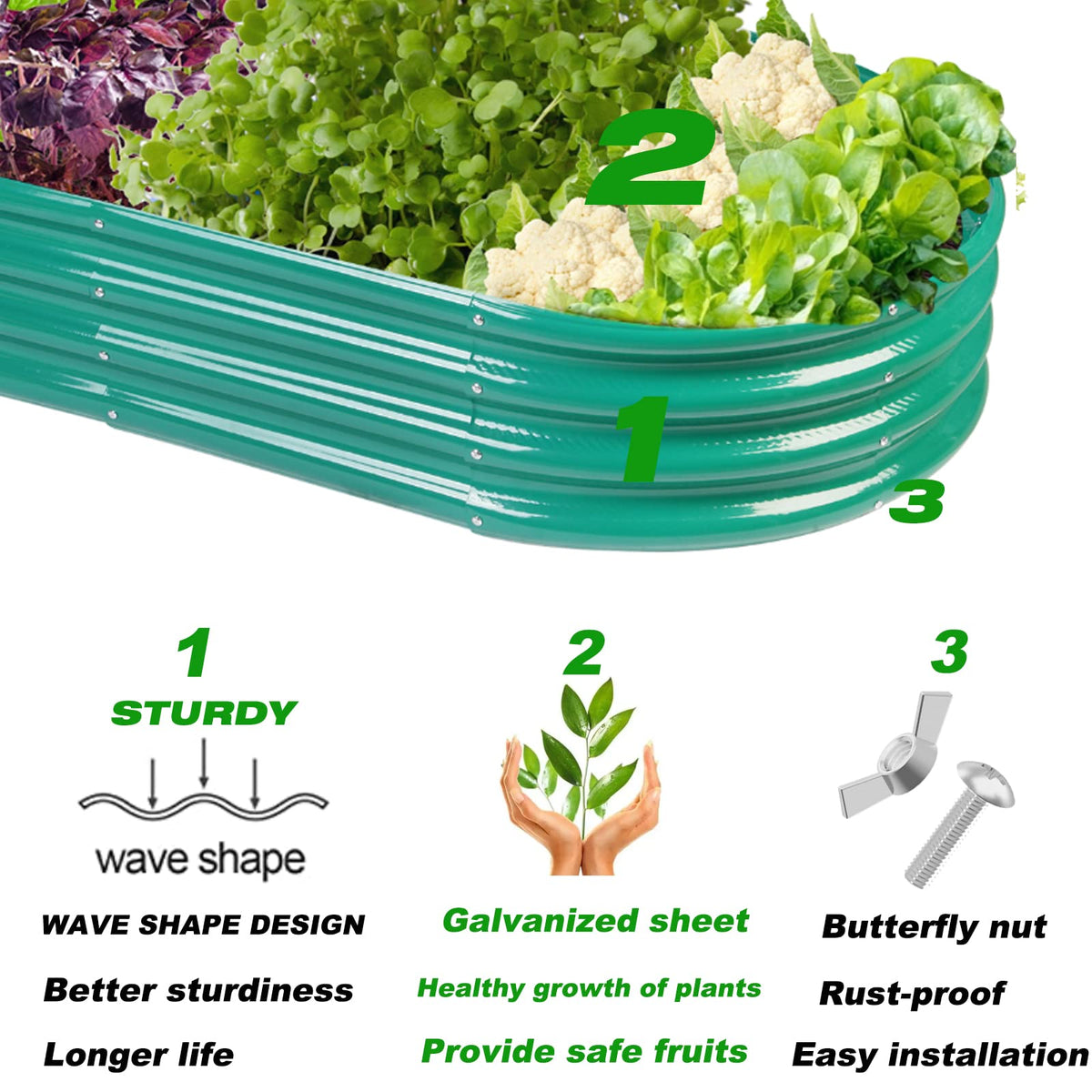 Rakukiri easy-assembly raised bed with included hardware and instructions
