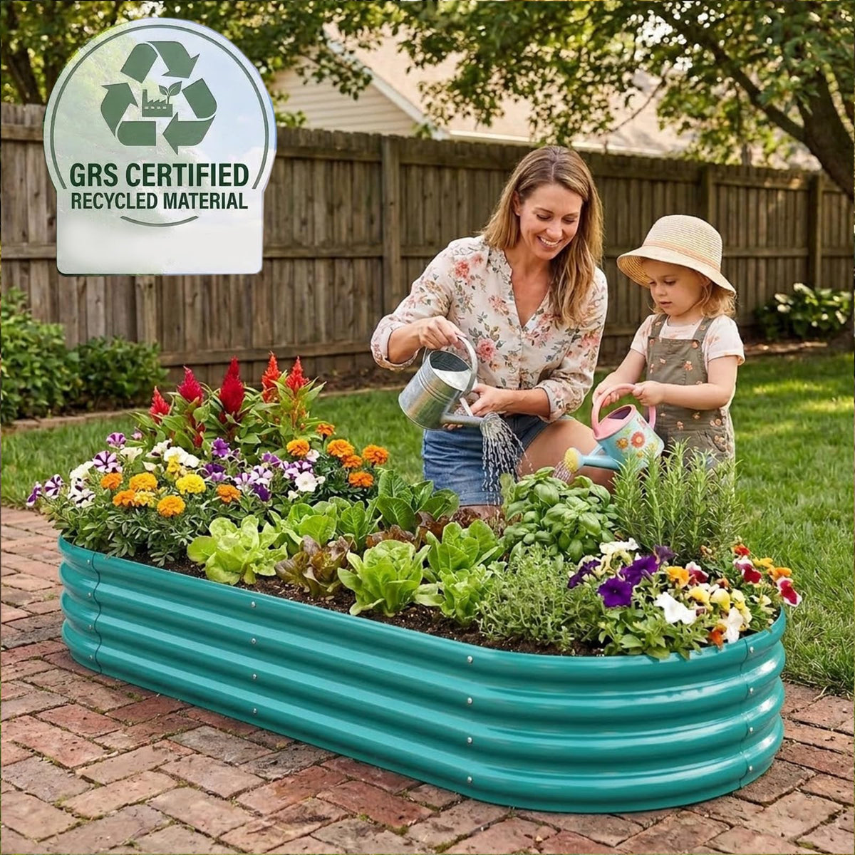 Rakukiri galvanized planter with open bottom designed for drainage