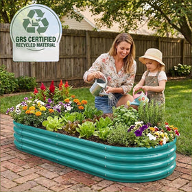 Rakukiri galvanized planter with open bottom designed for drainage