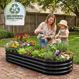 Rakukiri galvanized oval bed with easy assembly hardware.