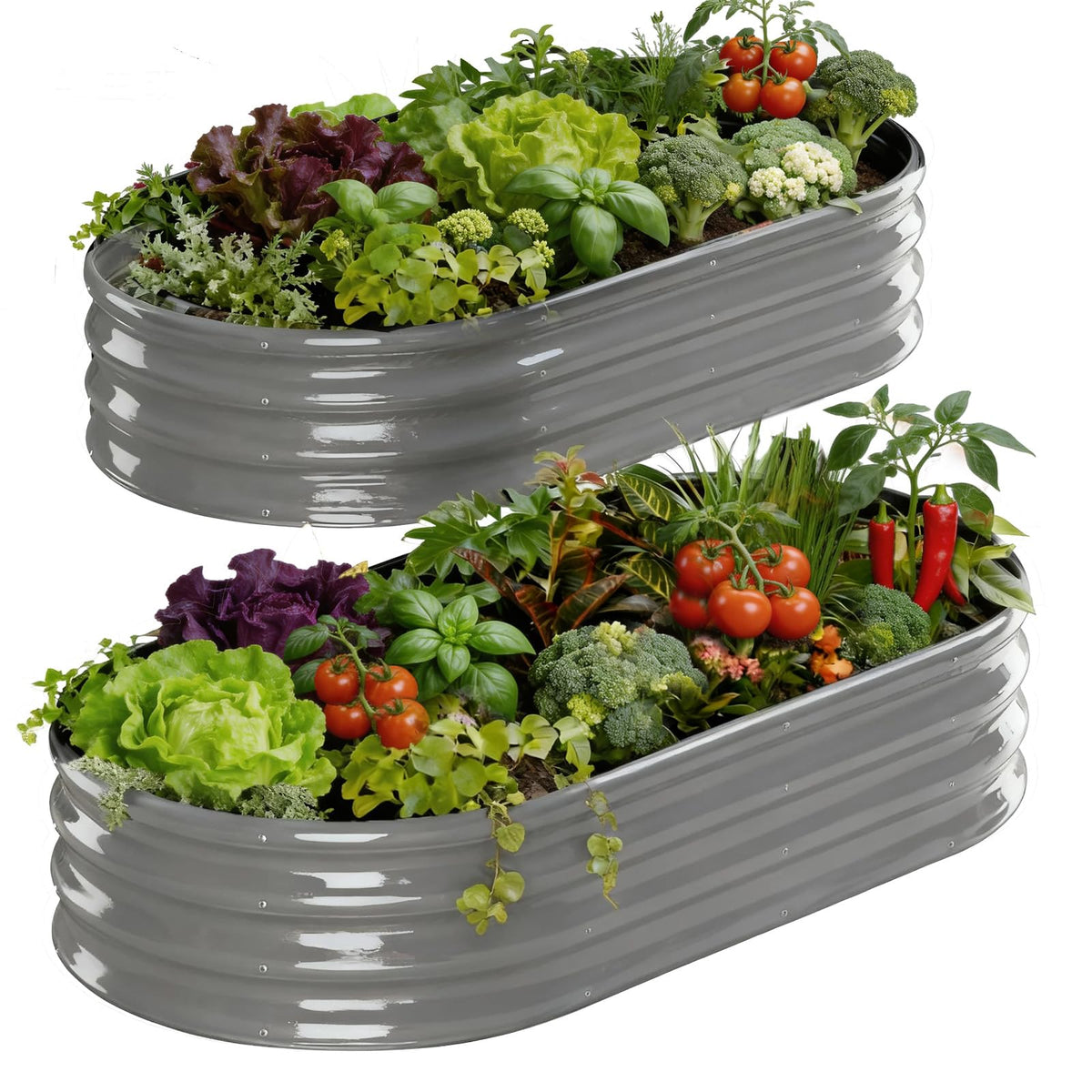 Rakukiri oval raised garden bed — overall view for vegetables and flowers