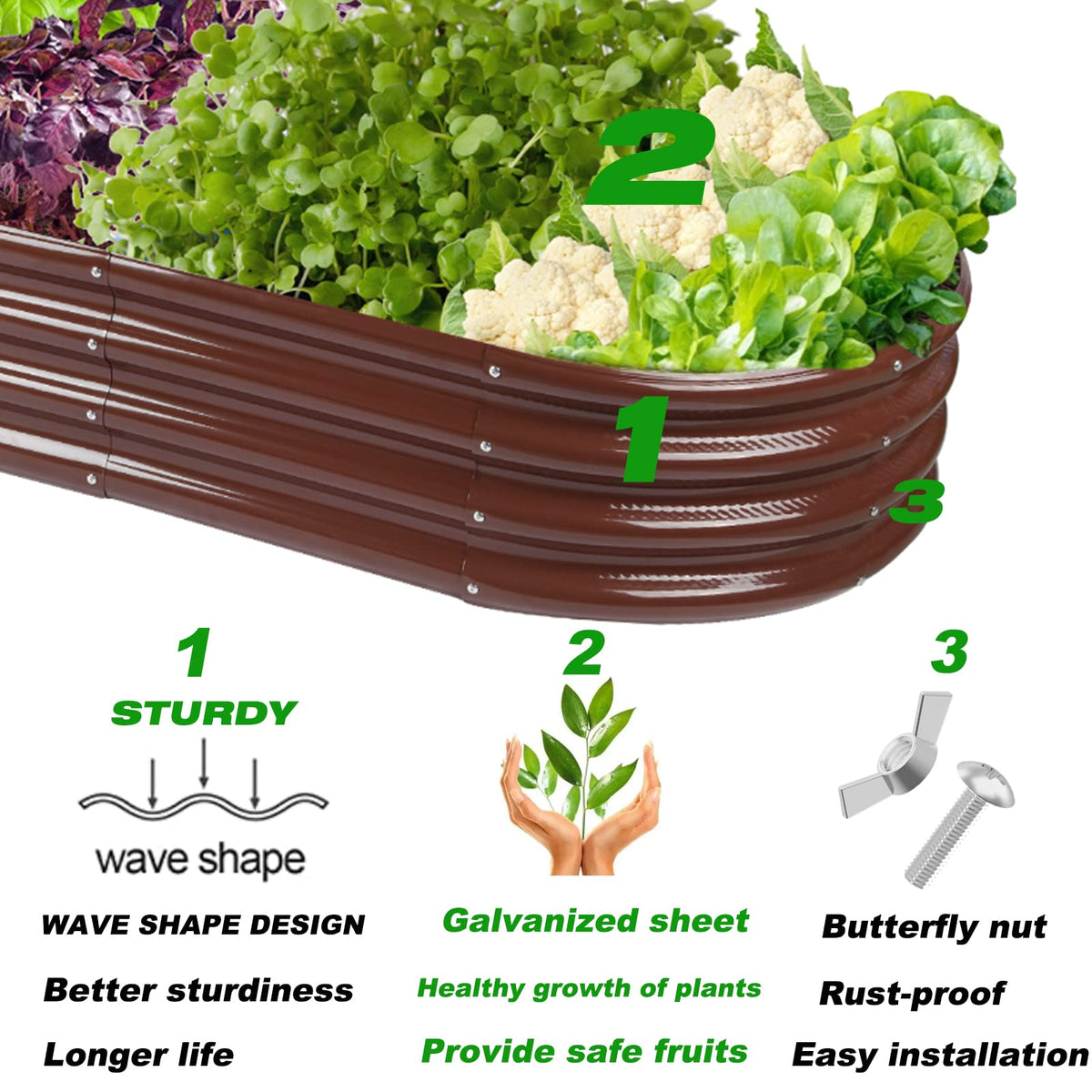 Rakukiri raised garden bed dimensions 78x29x11 inches support vegetables, herbs, and flowers.