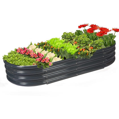 Rakukiri raised garden bed with oval design for durable outdoor planting and easy soil access.