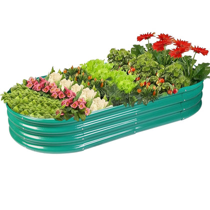 Rakukiri raised garden bed oval, side view, durable outdoor planter for vegetables
