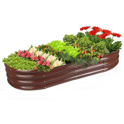 Rakukiri raised garden bed oval structure shows durable, rot-resistant design for long-lasting outdoor use.