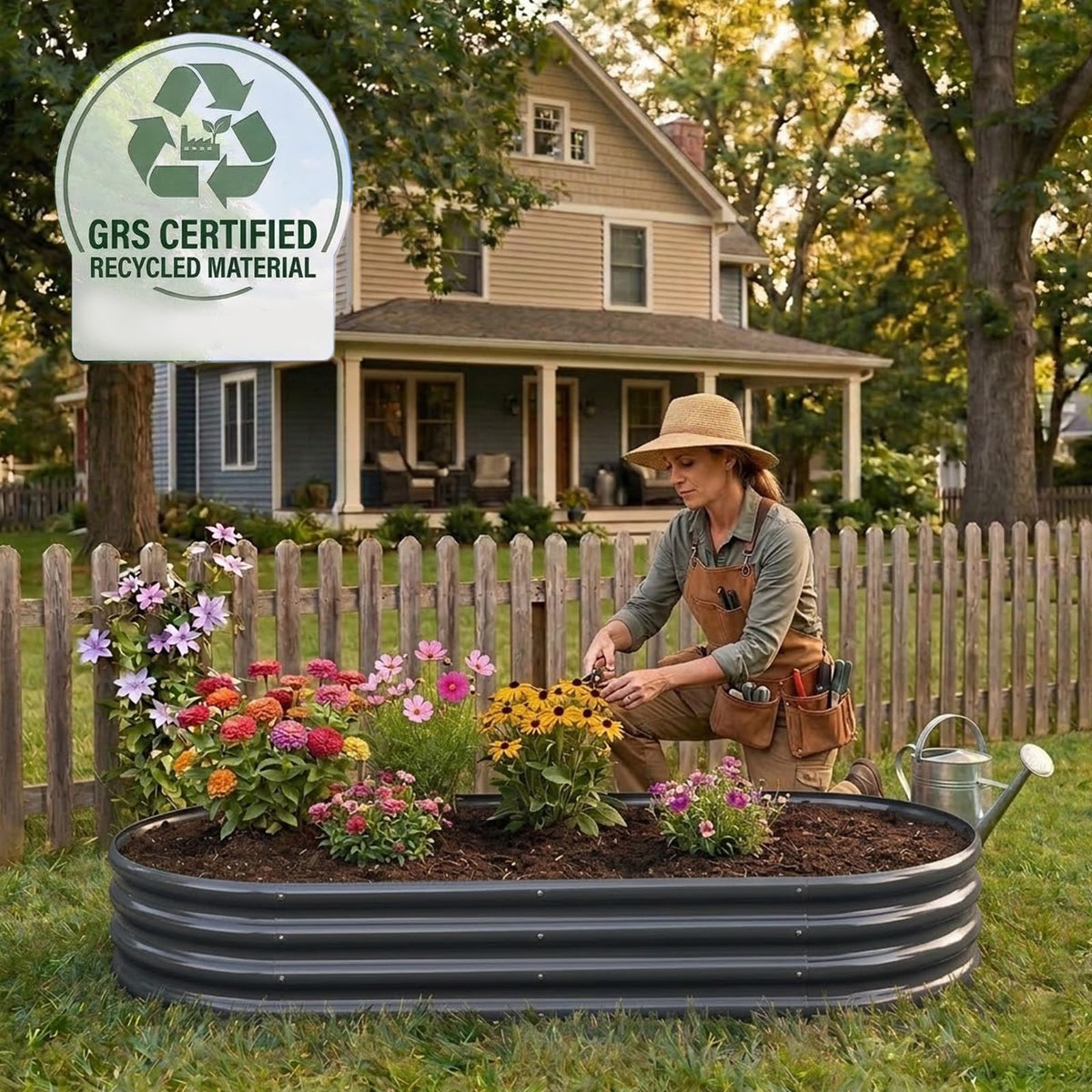 Rakukiri rot-resistant galvanized planter withstands weather for year-round gardening.