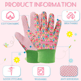 Ramede gloves in dinosaurs pattern, ideal for seeding and digging adventures.