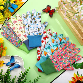 Ramede gloves with sunshine pattern, breathable cotton keeps hands cool while gardening.