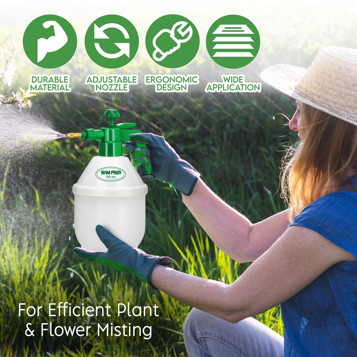 RamPro garden sprayer 1.5L capacity reduces refills during chores