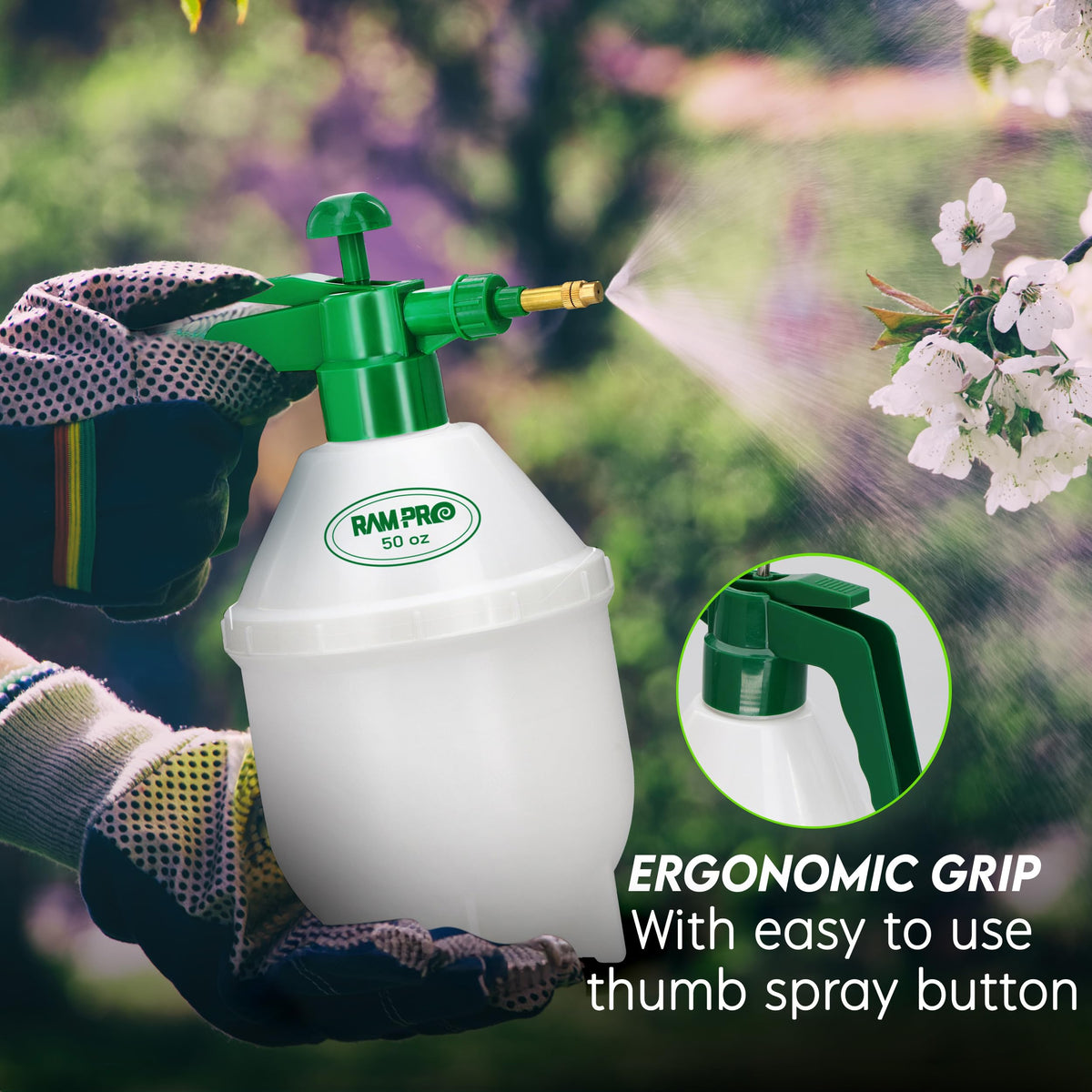 RamPro 1.5L sprayer hand pump enables easy pressurization for steady spray