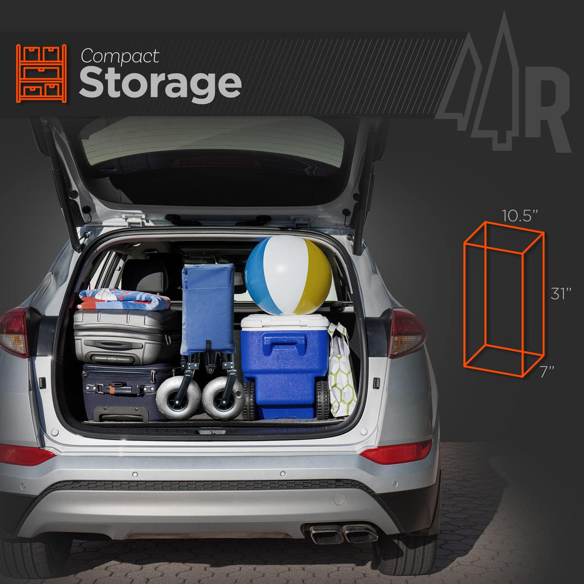 RANGLAND dual-compartment outboard carrier keeps items organized during beach trips.