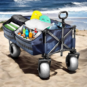 RANGLAND foldable all-terrain cart with balloon tires glides over dunes.