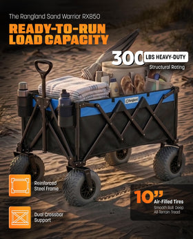 RX850 oversized 10x5 balloon wheels provide superior flotation on soft sand.