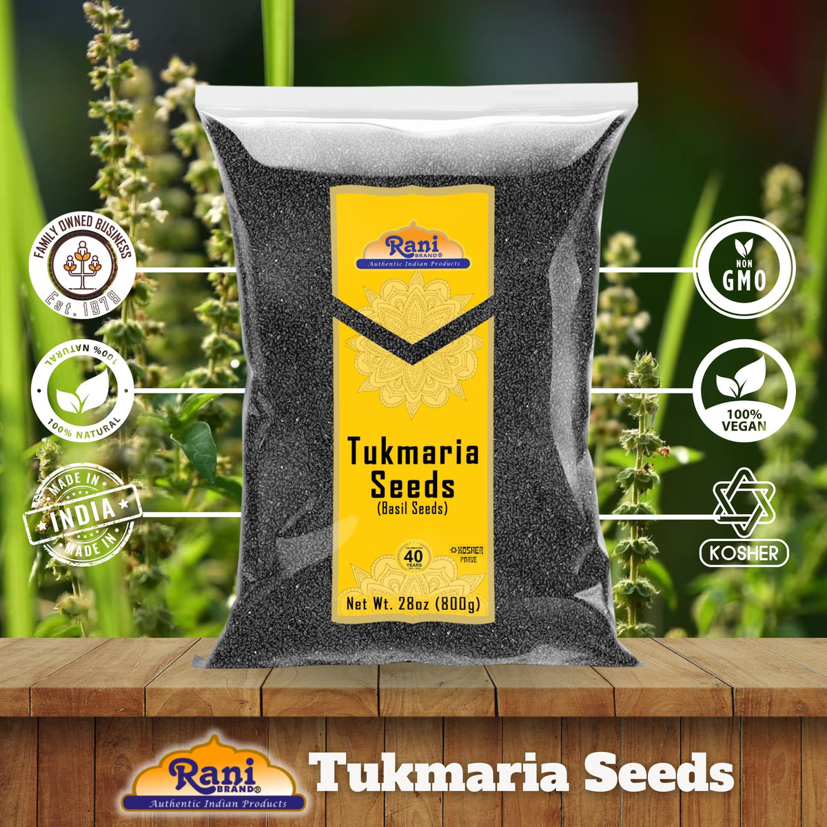 Rani Tukmaria seeds shown for dessert mixing ideas and recipes.