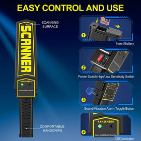 R RANSENERS lightweight handle and holster clip support easy screening.