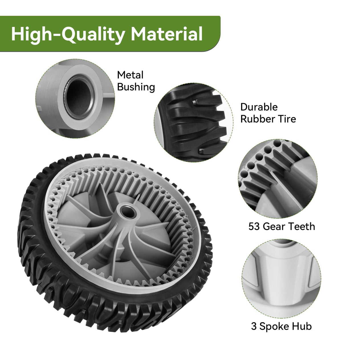Ranwin front wheels 8-inch tall offer durable support on uneven grass.