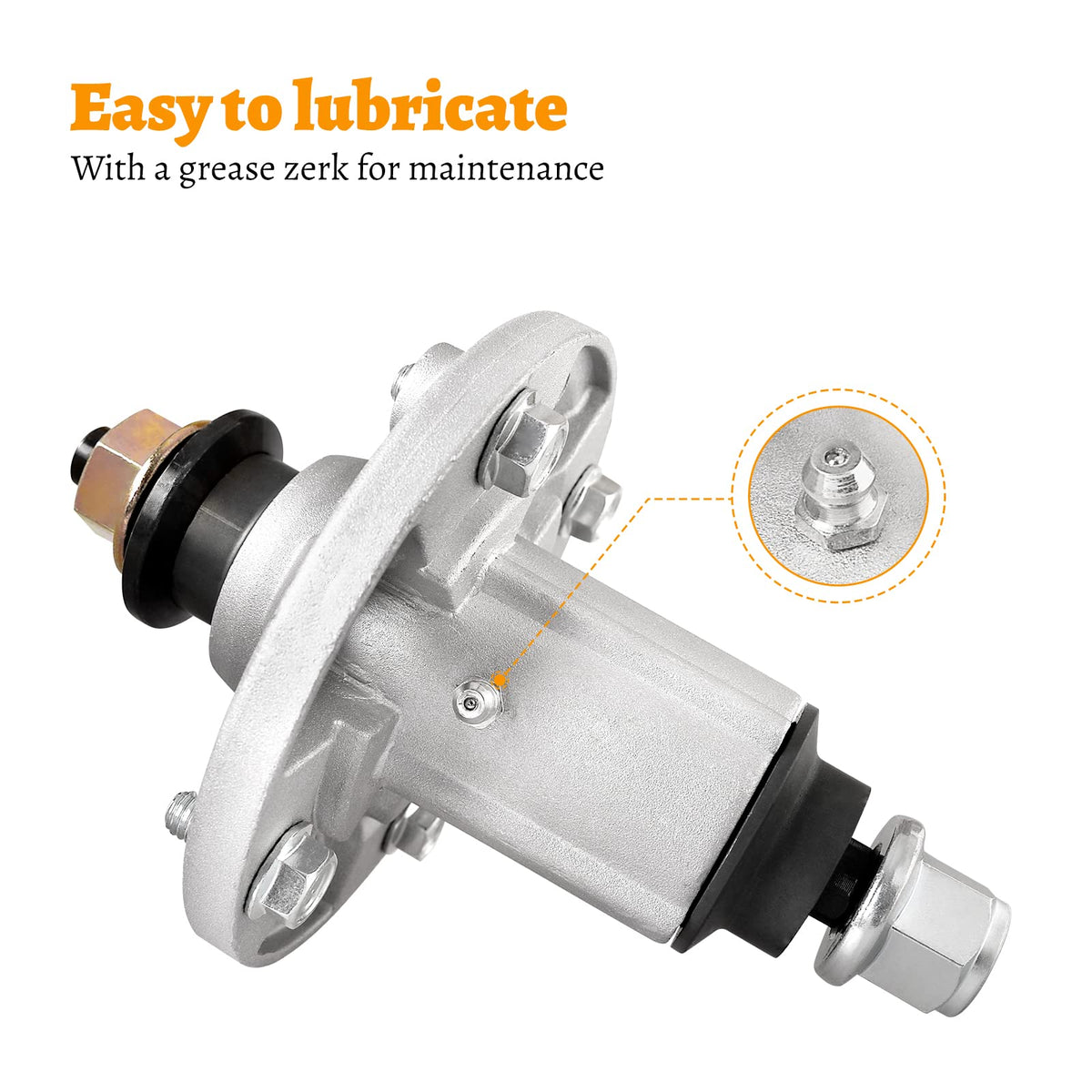 Ranwin spindle with mounting bolts and nuts for quick installation.