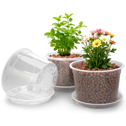 RAOOKIF 10 inch clear nursery pot with saucer for easy soil moisture monitoring