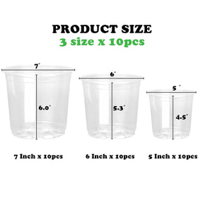 RAOOKIF 30-pack clear nursery pots in 6-inch for mid-size seedlings and drainage.