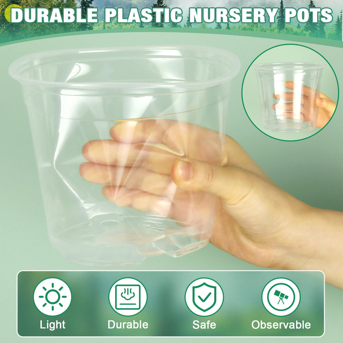 RAOOKIF clear nursery pot with drainage holes for healthy root aeration