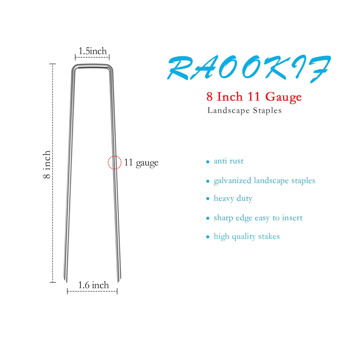 RAOOKIF galvanized stake closeup shows sharpened tip for easy ground penetration