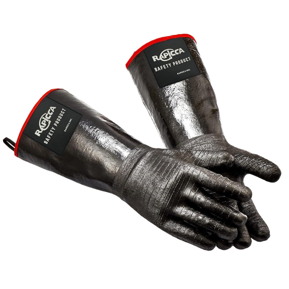 RAPICCA 700°F gloves with forearm protection for grilling and roasting.