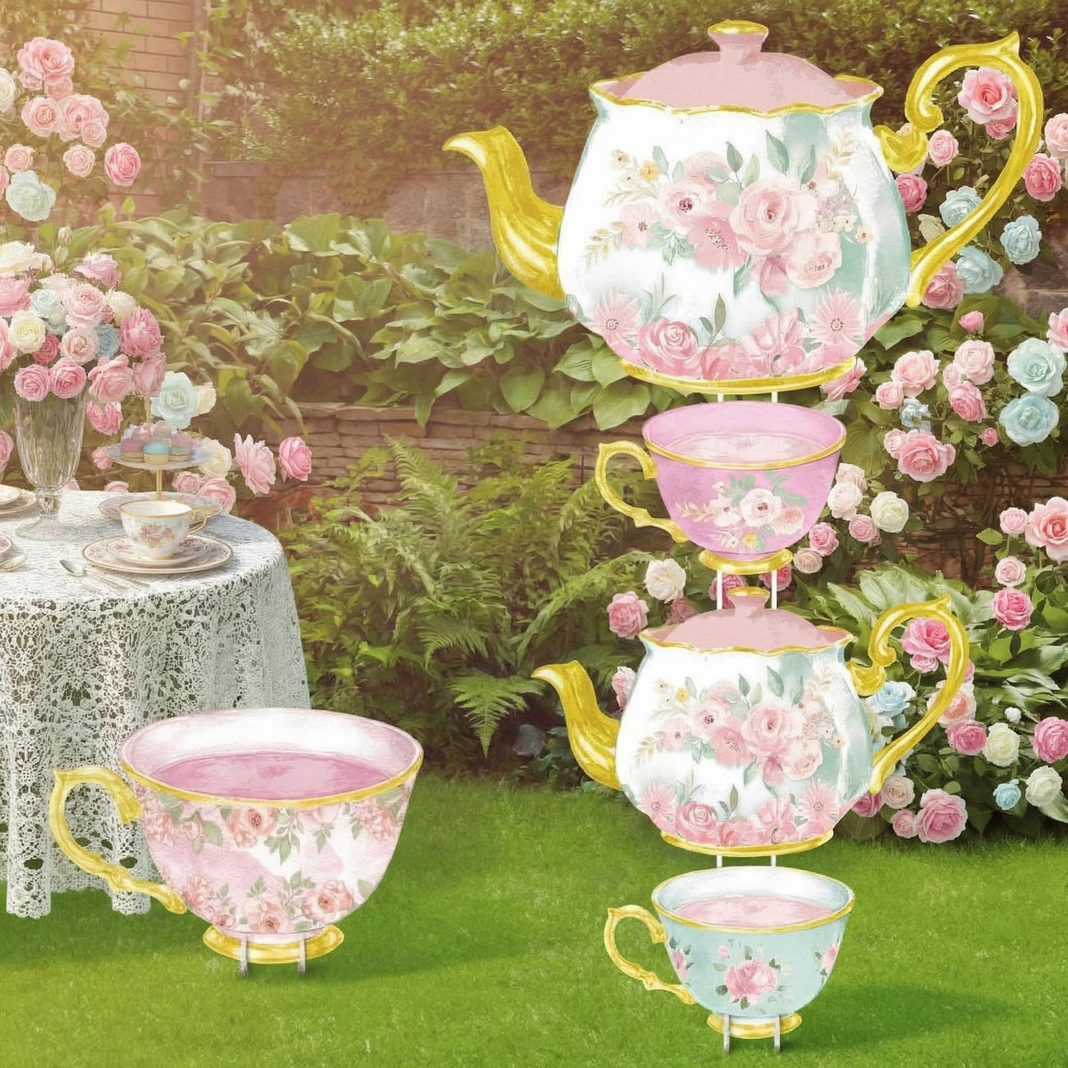RattanView large teapot centerpiece for outdoor tea parties and garden focal point