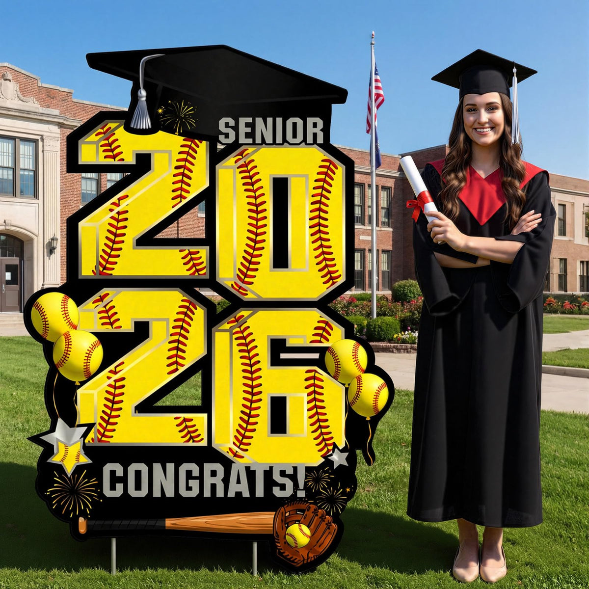 RattanView 42.9'' Senior Night Softball Graduation Yard Sign – Class of 2026