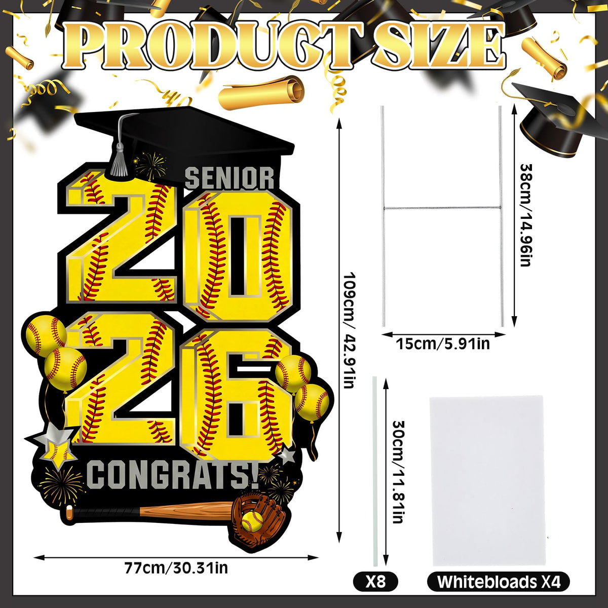 RattanView 42.9'' Senior Night Softball Graduation Yard Sign – Class of 2026