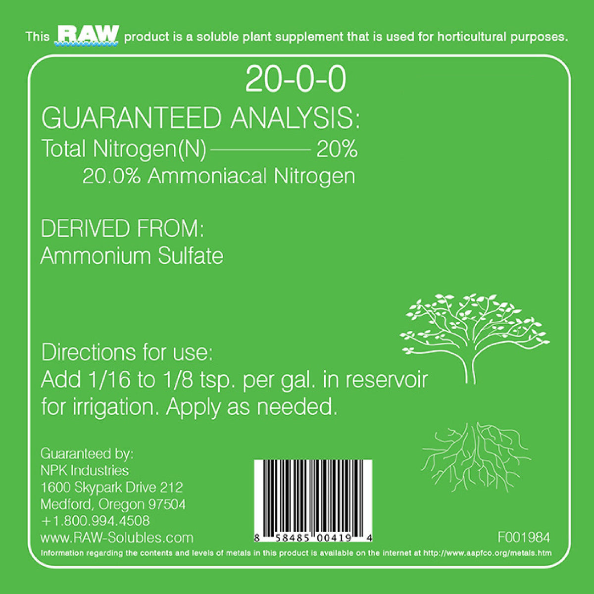 RAW Nitrogen Fertilizer 2oz indoor-outdoor use supports versatile growth.