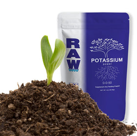 RAW Potassium 2 oz fertigation application illustrates bloom-stage nutrient delivery.