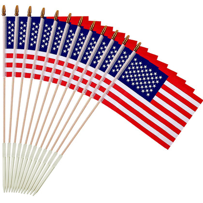 RAXCONN 8x12 American flag on wood stick for backyard patriotic display.