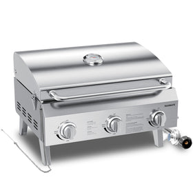 Raxmate tabletop-gas-grill-3-burner-22-inch delivers even heat for outdoor cooking