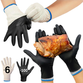 Raxwell BBQ Gloves front view in black for safe grilling and heat protection.